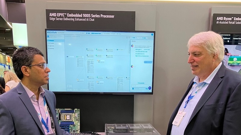 At the show, an AMD representative showed Jeff Child AMD’s demo for its newly announced Embedded 9005 Turin processor.