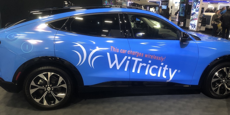 A Ford Mach-E equipped with WiTricity charging