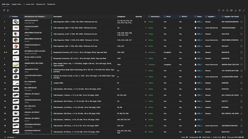 Updates to critical lifecycle information and supply chain data in
Altium. Image used courtesy of Altium.