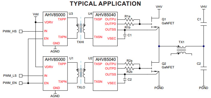 Application schematic showing AHV85000 and AHV85040 dual chipset