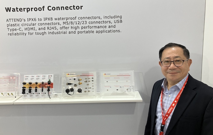 Attend's Kenneth Fu shows the company's selection of connectors