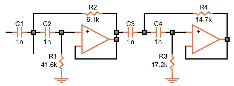 High-pass Sallen and Key filter with Butterworth values.