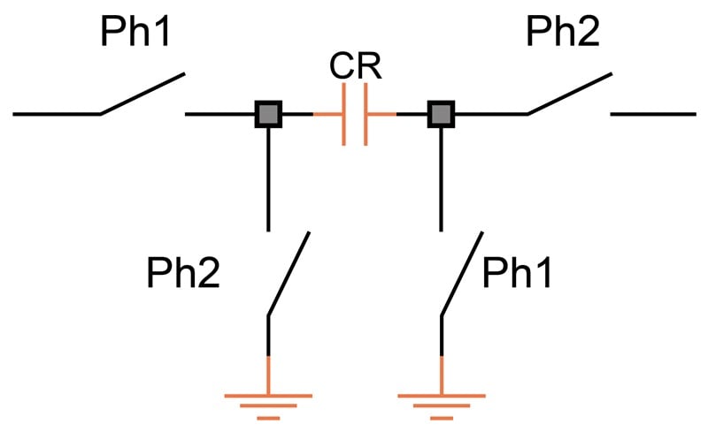 Switch configuration meant to minimize the effect of stray capacitances in CMOS.