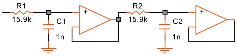 A two-stage cascade low-pass filter.