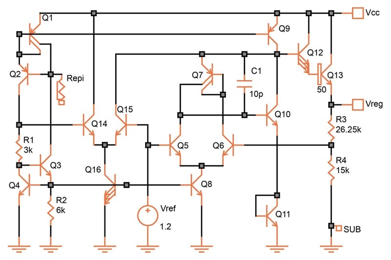 Linear regulator with NPN power stage.