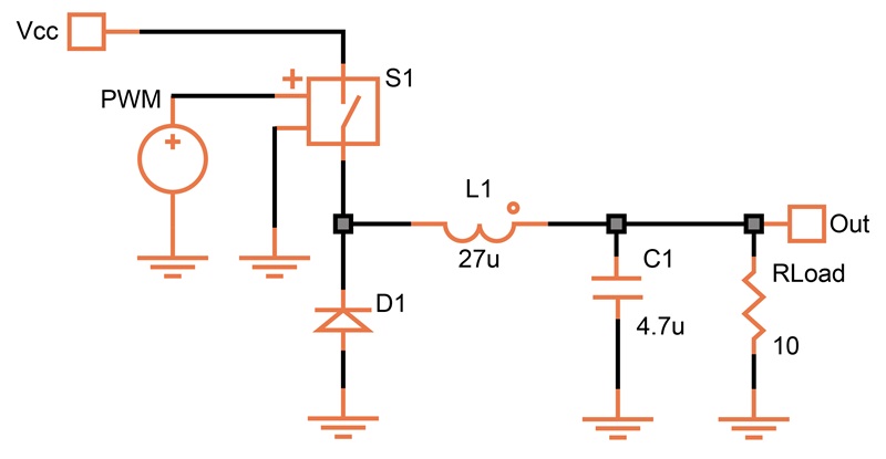 Reducing a supply voltage with a series switch and inductor.