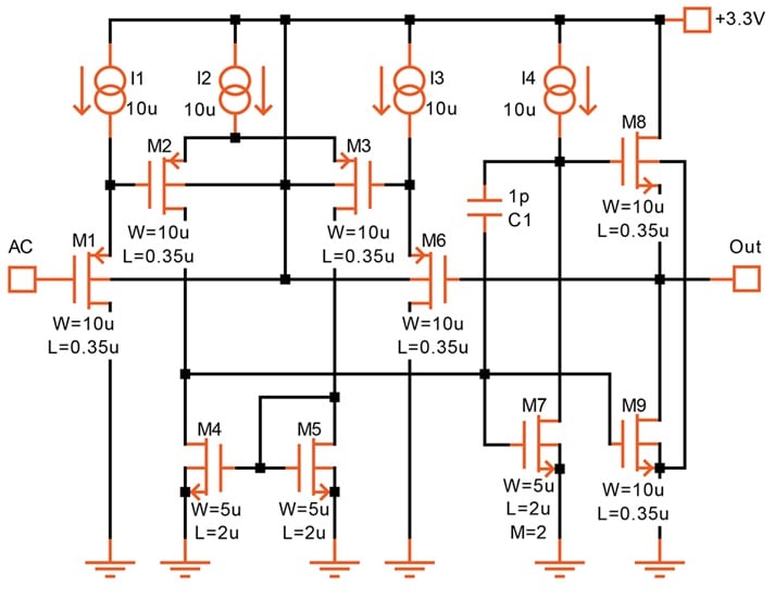 CMOS half-wave rectifier with a single supply.