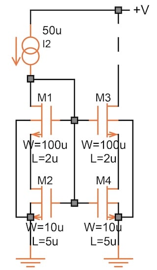 Circuit schematic for an improved MOS current mirror with fewer
transistors