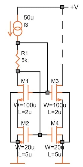 Circuit schematic for a MOS current mirror with the best performance