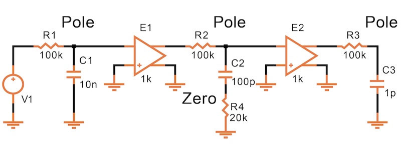 Circuit schematic with three poles and a zero