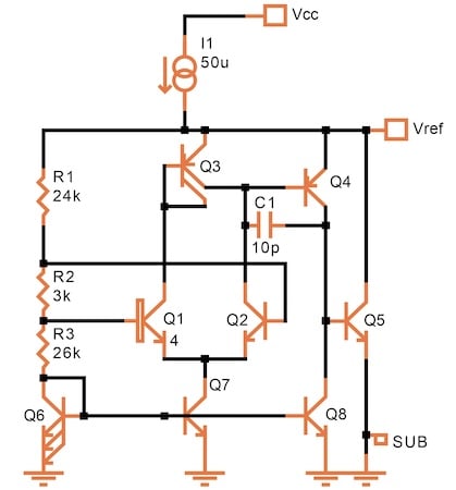 A bandgap reference circuit designed by Bob Widlar