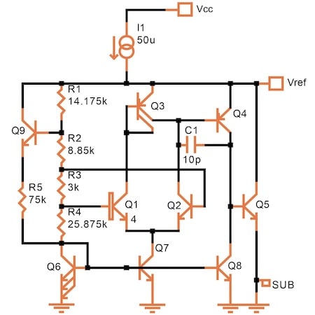 Circuit schematic of bandgap reference with curvature correction