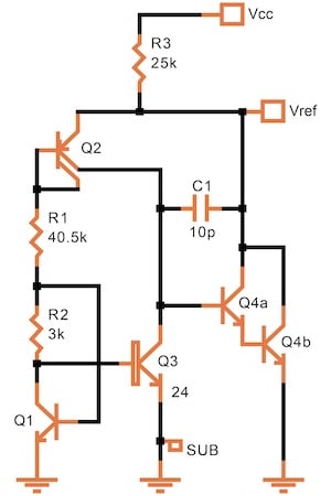 Circuit schematic of a 2.5 V bandgap reference