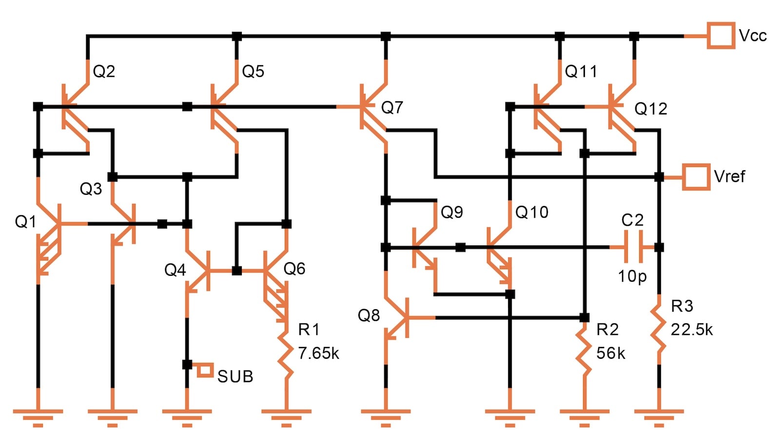 Low-voltage bandgap reference with a minimum supply voltage of 0.9V