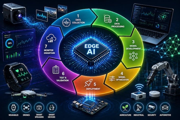 The lifecycle of Edge AI system development.