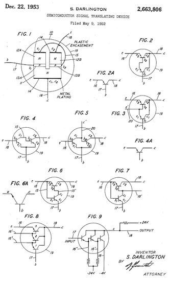 Images from Sidney Darlington’s US patent for what became known as the
Darlington pair