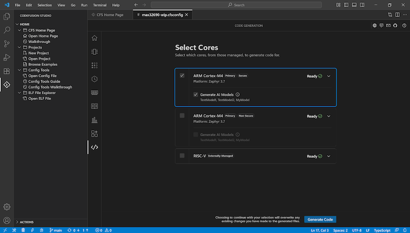 CodeFusion 2.0 core selection and management.
