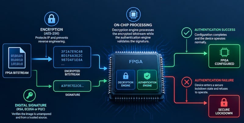 On-chip encryption and authentication on FPGAs