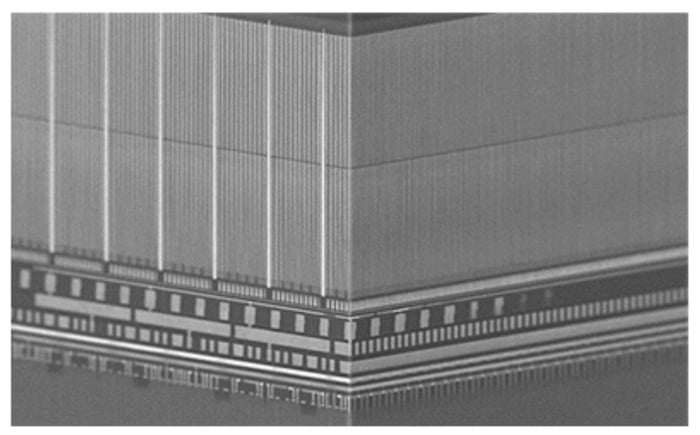 Electron microscopy image of the 8th-generation BiCS Flash