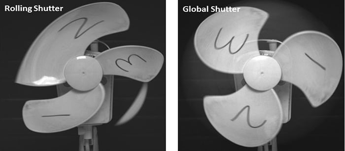 Example of a rolling-shutter vs. a global-shutter image