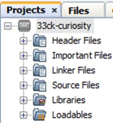 MPLAB X IDE environment Projects tab