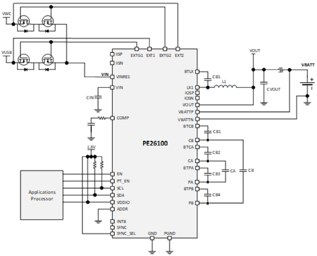 PE26100 typical application circuit.