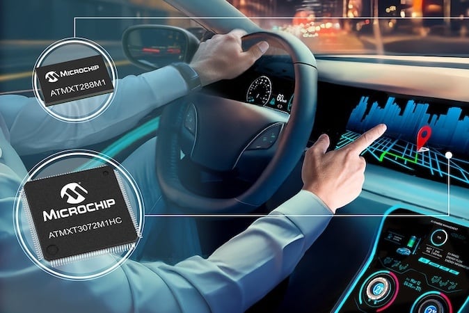 The ATMXT3072M1-HC and ATMXT288M1 controllers are suited for both large and small automotive touchscreens.