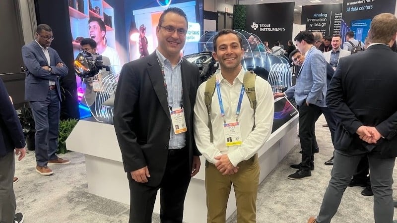 Texas Instruments’ Roland Sperlich (left) with All About Circuits contributor Jake Hertz (right) at CES 2026.