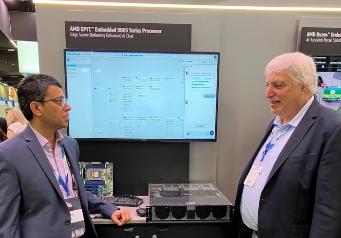 At the show, an AMD representative showed Jeff Child AMD’s demo for its newly announced Embedded 9005 Turin processor.