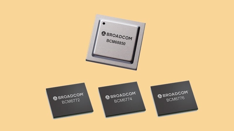 Broadcom’s new BCM68850 50G ITU-PON home gateway SoC (above), and its three new Wi-Fi 8 SoCs, the BCM6772, BCM6774, and BCM6776 (below).