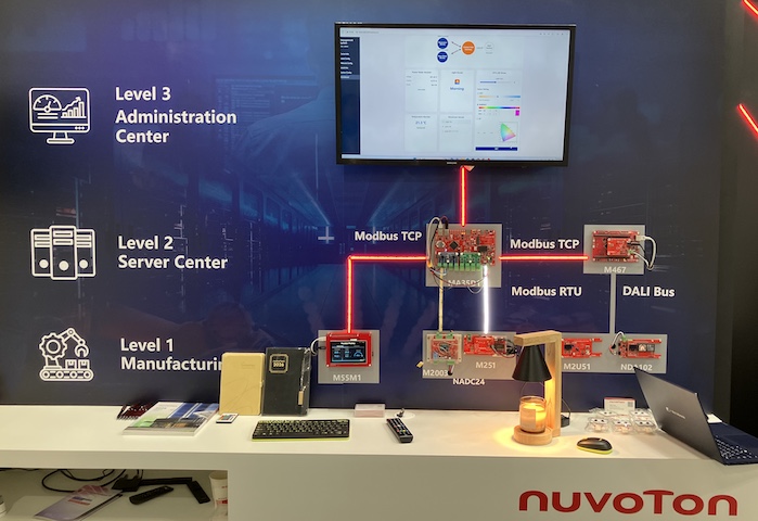 Several of Nuvoton’s MCUs on display in this booth demo of an MCU-powered industrial gateway ecosystem.