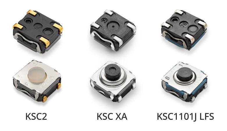 Different KSC variants provide engineers with flexibility in tactile
response, lifecycle, and operating force while maintaining a common footprint.