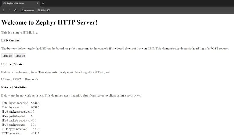 Figure 1. Out-of-the-box webpage of the HTTP Server Sample.