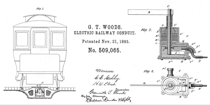 Patent illustration for Woods’ electric train third-rail pick-up