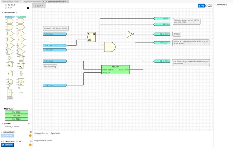 Pseudo-random number generator using CLB in a PIC16F13276