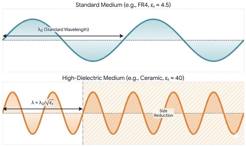 Figure 3. Increasing dielectric constant for wavelength compression.