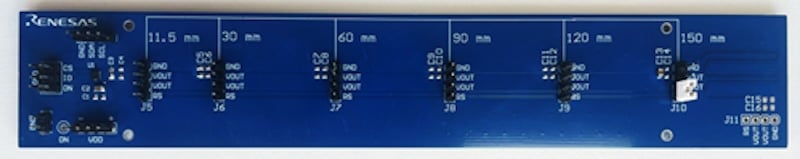 Test setup for comparing LDO regulation across PCB traces of varying
lengths.