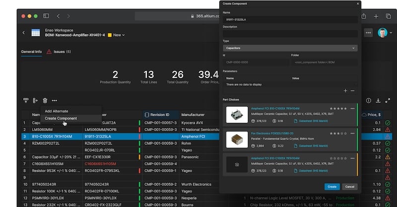 Altium’s 365 BOM management capabilities help teams source and securememory components early.