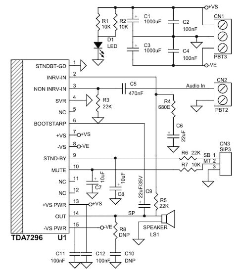 Figure 3. Schematic of the 60W Class-AB Audio Amplifier board.