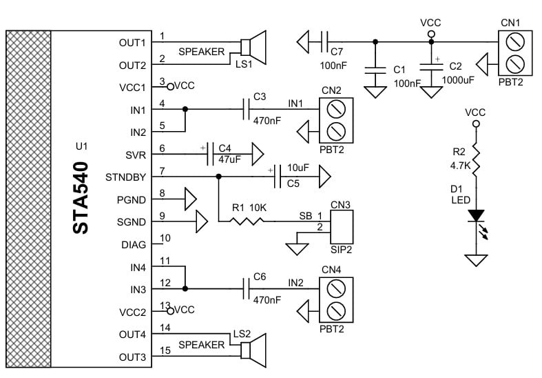 Figure 3. Schematic of the Dual 38W Power Amplifier board.