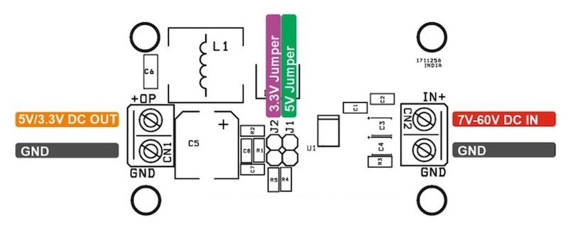 Figure 4.  Connection diagram for the 7 to 60V Input Buck Converter.