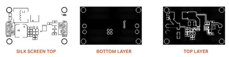Figure 5. PCB layout:L silk screen top, bottom copper, and top
copper.