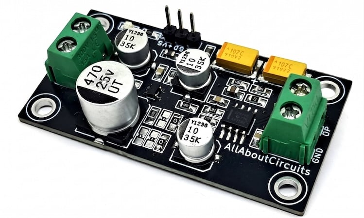 Figure 1. Assembled ultra-low-noise pre-amp PCB.