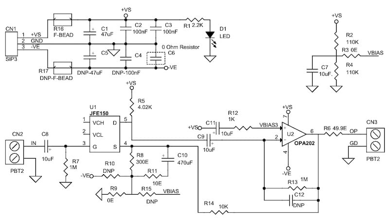 Figure 2. Schematic for the Ultra-Low-Noise Pre-Amp.