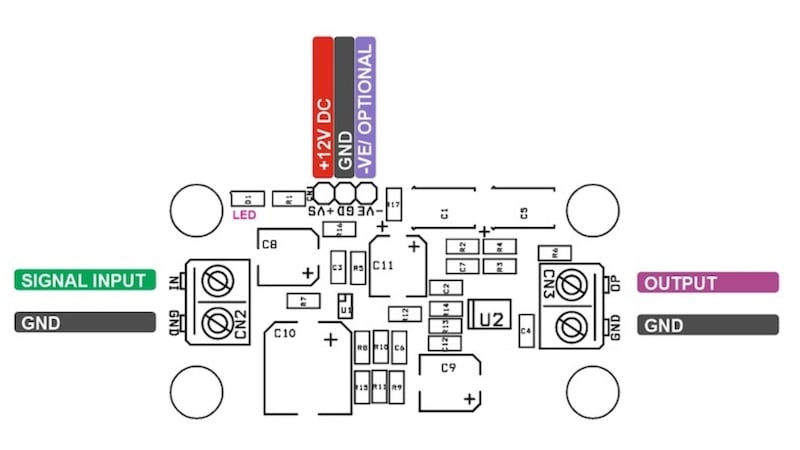 Figure 3. Connection diagram for the Ultra-Low-Noise Pre-Amp.