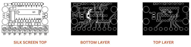 Figure 5. PCB layout: top silk screen, bottom copper layer , top
copper layer.