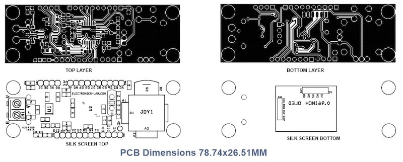 Figure 4. PCB layout for the joystick interface board, 78.74 x 26.51mm.