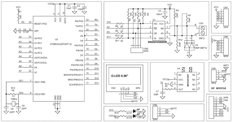 Figure 2. Schematic for the RS-485 Pressure Sensor Interface Board.