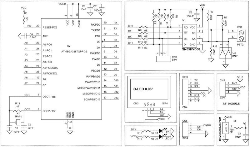 Figure 2. Schematic of the RS485 Linear Hall Sensor Interface Board.