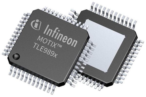 The TLE988x and TLE989x (shown) families of MCU-embedded power ICs combine compute, communications, and power-driving capabilities into a single package.
